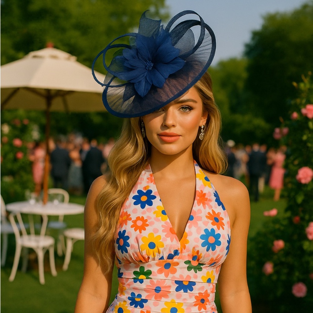 Elegant Navy Fascinator Kentucky Derby Horse Racing Fashion Tea Formal Ascot Hat
